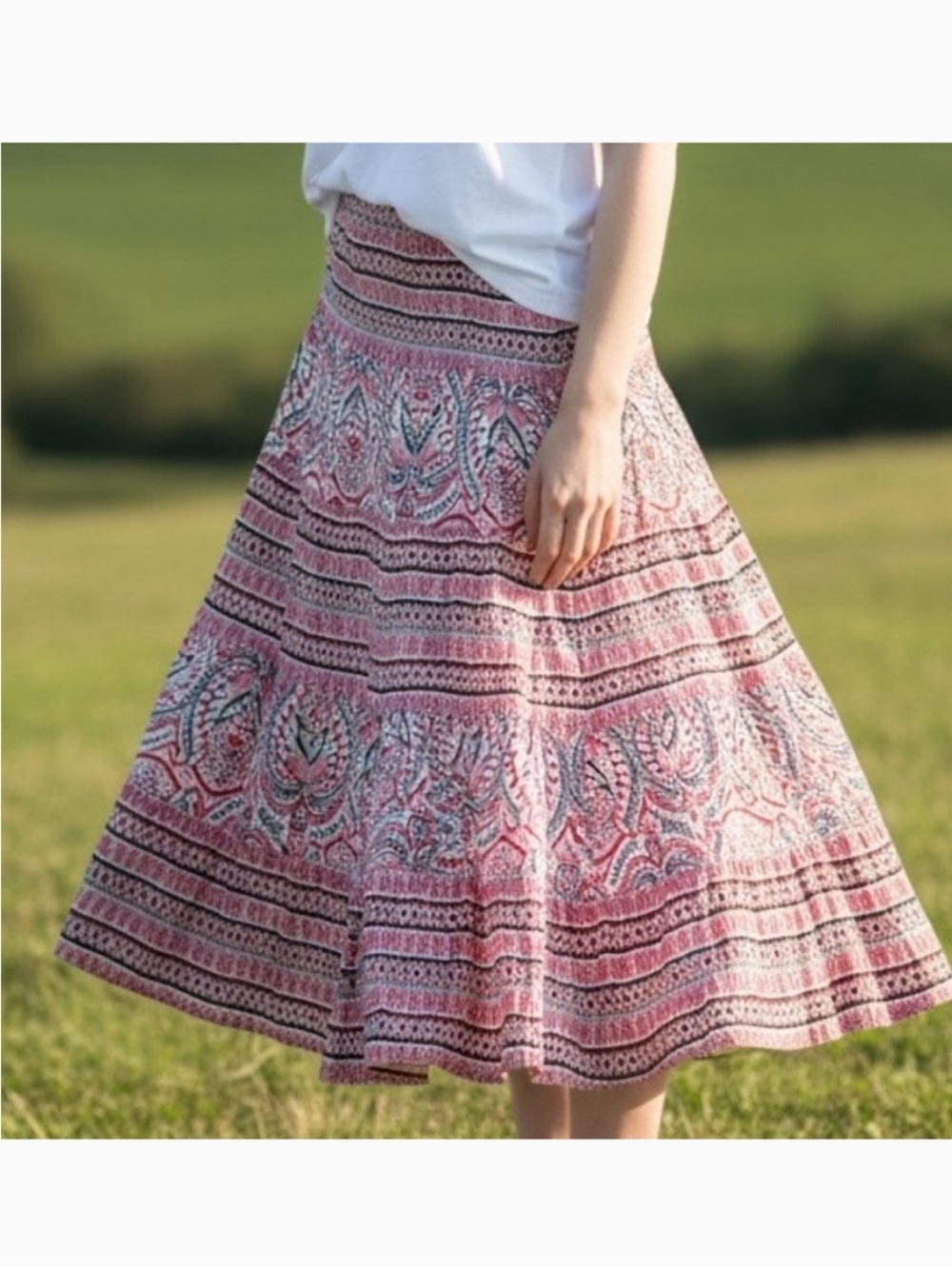 Chaps Lined Flare Cotton Skirt